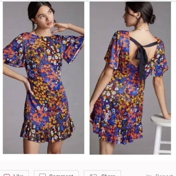 Anthropologie Dresses & Skirts - Anthropologie Ruffled Satin Mini Dress 6p Floral Open Low Back Excellent conditi